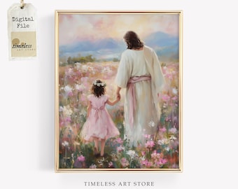 Walk in Grace Jesus and Child Art | Modern Christian Wall Art | Jesus With Children | Bible Verse Digital Download | LDS Printable Artwork