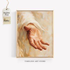 Puede incluir: Una pintura de una mano extendida, pintada en tonos cálidos de beige, marrón y blanco. La mano está abierta y acogedora, con los dedos ligeramente curvados. El fondo es un suave lavado de color difuminado.