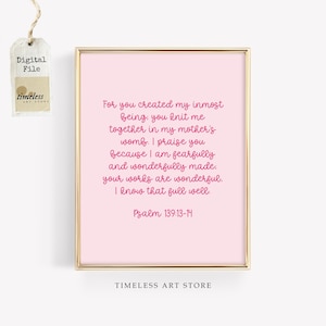 Fearfully And Wonderfully Made Wall Art | Psalm 139 Bible Verse Wall Art | Christian Nursery Decor | Printable Scripture | Girls Room Art
