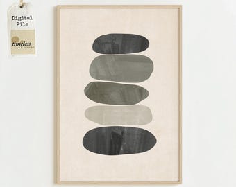 Zen Stacked Stones Wall Art | Japandi Wabi-Sabi Print | Minimalist Neutral Artwork | Meditative Abstract Decor | Earthy Digital Download