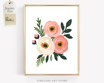 Romantic Floral Digital Download | Blush & Cream Flowers | Spring Botanical Aesthetic | Elegant Home Decor | Feminine Wall Art