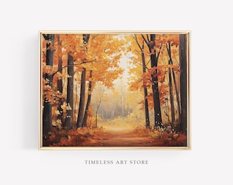 Autumn Forest Landscape Painting | Fall Landscape Wall Art | Rustic Fall Home Decor | Vintage Landscape Print | Printable Art