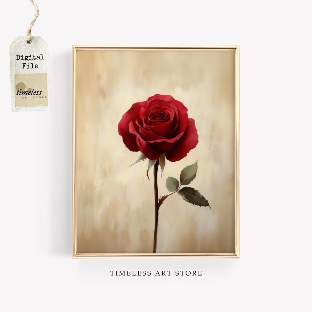Red Rose Wall Art | Valentines Day Digital Download | Romantic Floral ...