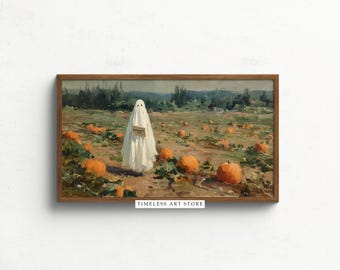 Funny Halloween Ghost Samsung Frame TV Art: Vintage Fall Scene (Digital Download)