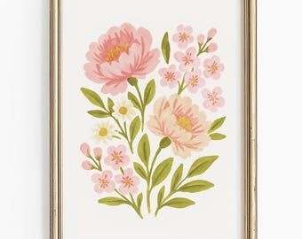 Pink Floral Art Print: Whimsical Botanical Wall Decor (Digital Download)