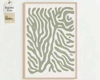 Sage Green Abstract Wall Art: Japandi Wabi Sabi Decor (Digital Download)