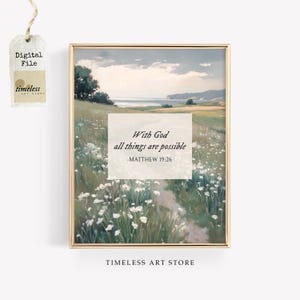 With God All Things Are Possible Wall Art | Matthew 19:26 Printable | Bible Verse Wall Art | Christian Landscape Artwork | Spiritual Decor