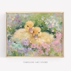 Duckling Painting: Cottagecore Nursery Art, Rustic Spring Decor (Digital Download)