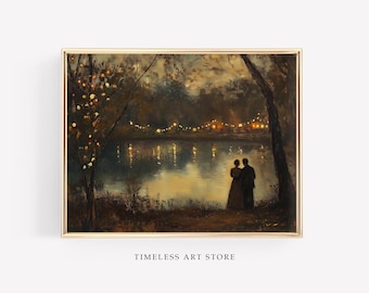 Moody Fall Landscape Print | Cozy Autumn Forest Painting | Romantic, Fall, Lake Home Decor | Fairytale Wall Art | Digital Download