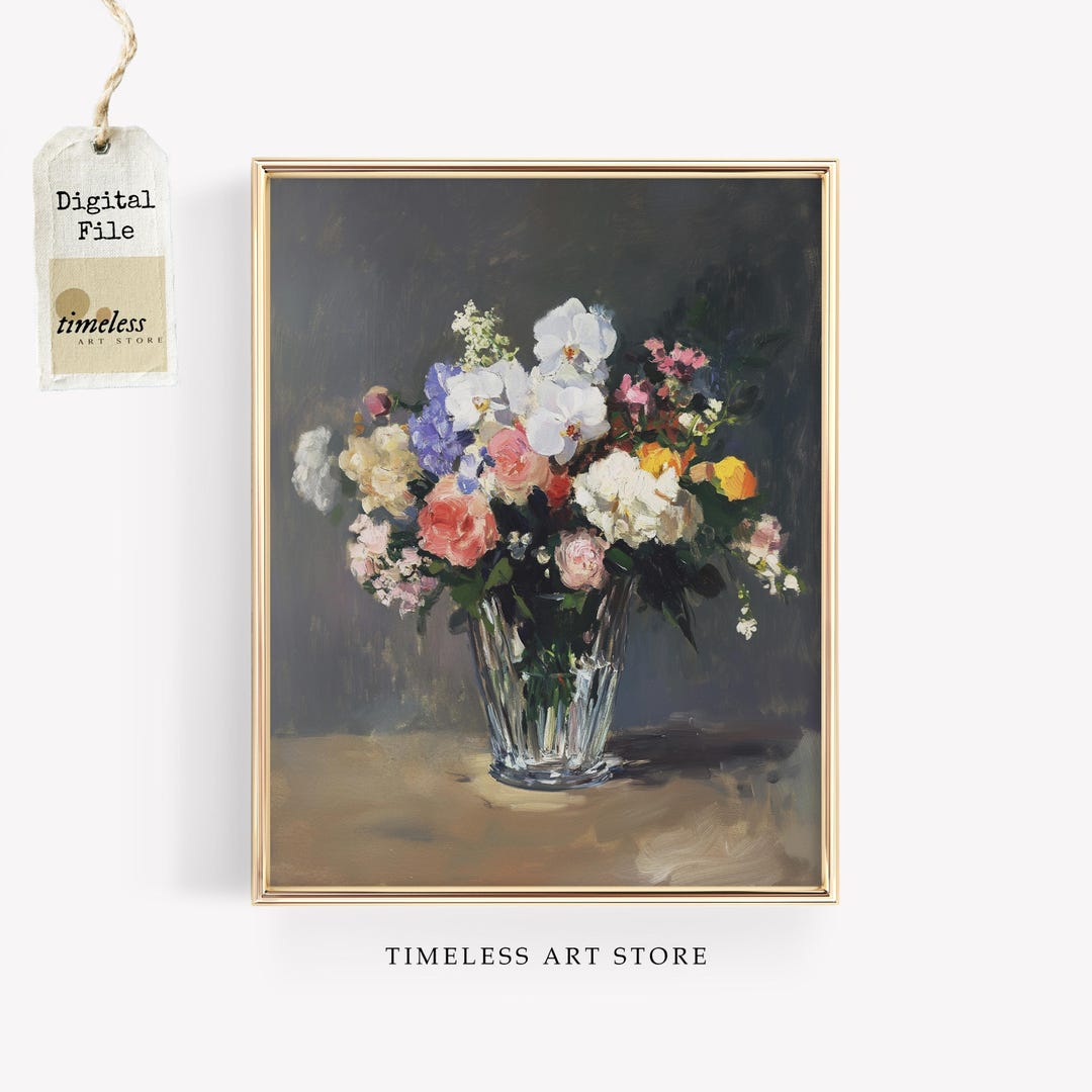 Floral Still Life | Orchid Rose Bouquet Print | Modern Romantic Wall ...