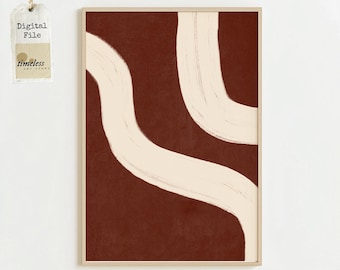 Terracotta Wabi-Sabi Wall Art | Japandi Abstract Print | Earthy Minimalist Decor | Organic Flowing Lines | Neutral Digital Artwork
