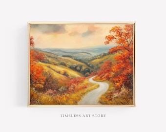 Autumn Landscape Vintage Style Art | Rustic Fall Printable Decor | Fall Trees Home Decor | Farmhouse Digital Art