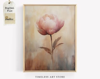 Vintage Abstract Peony Digital Download | Moody Floral Wall Art | Rustic Botanical Painting | Warm Neutral Home Decor | Printable Art