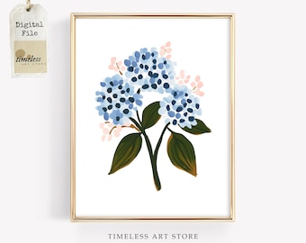Blue Hydrangea Floral Art Print: Cottagecore Home Decor (Digital Download)