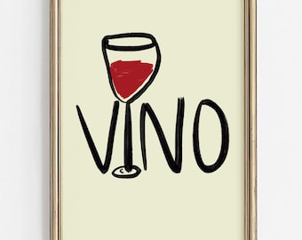 Vino Red Wine Print: Funny Kitchen Bar Cart Art (Digital Download)