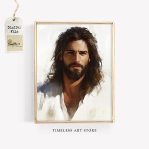 Jesus Portrait Wall Art | Christian Digital Download | Catholic Bible Art | LDS Jesus Painting | Christ Watercolor | Religious Home Decor