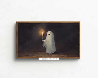 Vintage Halloween Ghost Frame TV Art: Spooky Candle (Digital Download)