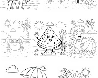 Sommer-Malbuch für Kinder – 20 Ausmalbilder zum Ausdrucken | Strand, Tiere, Eis & Spaß | Digitales PDF