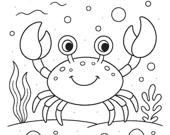Meerestiere Ausmalbilder für Kinder – 10-seitiges PDF Malbuch zum Ausdrucken – Unterwasser Tiere – Sofortdownload – Kinder Beschäftigung