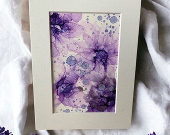 Original Mini Paintings | Alcohol Ink Art | Abstract Fluid Art | Floral | Purple Silver | Metallics | gifts under 20 | Mother’s Day