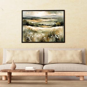 Countryside Landscape Art Print | Rolling Green Hills Watercolor Art | Rustic Field Decor | Digital Download | Printable Art | Nature Art