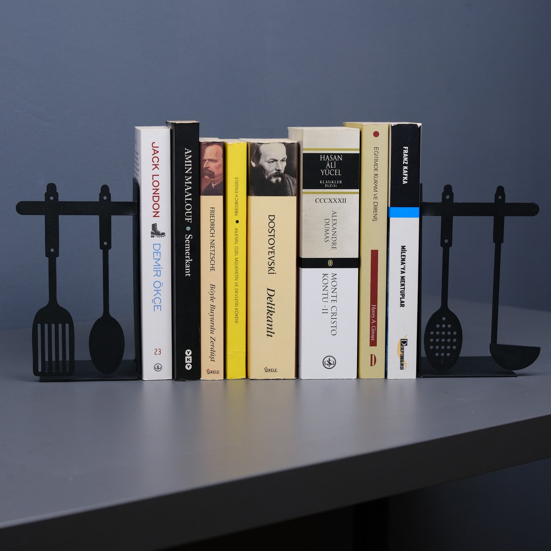 Unique Kitchen Metal Bookends, Kitchen Bookends, Book Holder, Gift for Booklovers, Modern