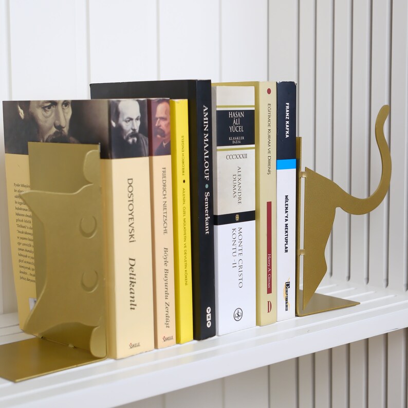 Golden Cute Cat Metal Bookends Heavy and Durable Bookends Etsy