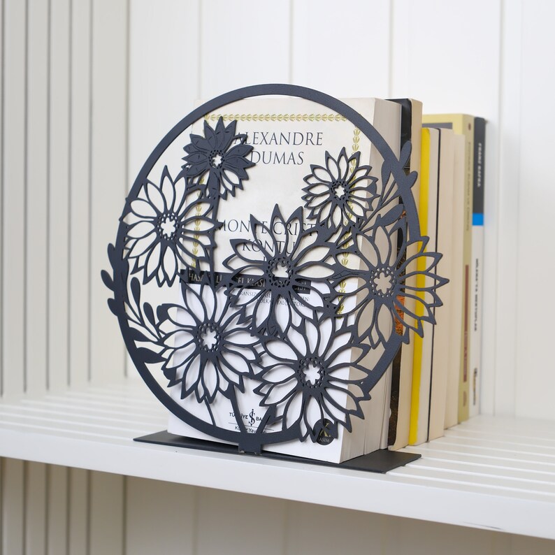 Unique Gold and Black Metal Flower Book Ends Metal Bookend Etsy