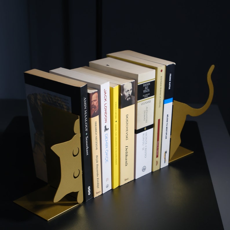 Golden Cute Cat Metal Bookends Heavy and Durable Bookends Etsy