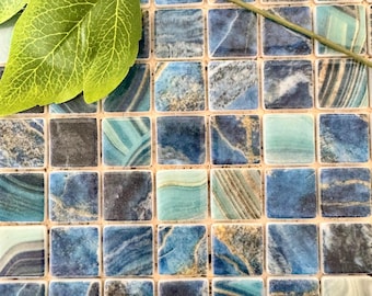 Azulejos de mosaico de vidrio azul océano para manualidades y decoración #VID2