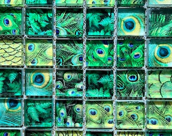 Pierres mosaïque de verre mélange plumes de paon et plantes #PFG