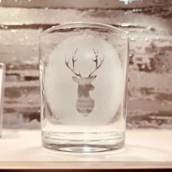 2 Stk. Wasserglas mit Gravur Hirsch, Hirschkopf