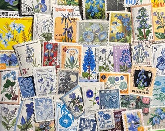 50 Briefmarken mit blauen Blumen/Blüten aus aller Welt,  zum Sammeln oder Basteln