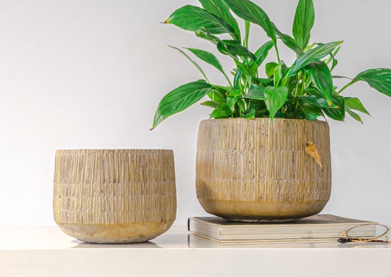 Handgemachter Blumentopf aus Zement Bambus gewebtes Design - .de