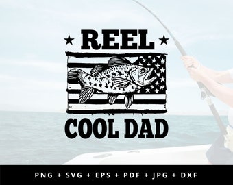 Reel Cool Dad Bass Png, Svg Sublimation Design| American Flag Bass Png| Father's Day Png| Fishing Dad Instant Downloads