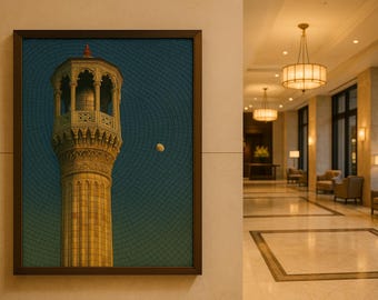 Moonlit Minaret Mosaic Print: Islamic Architecture Art (Digital Download) (High Resolution)
