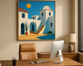 Mediterranean Architecture Print – Minimalist Coastal Villa (Digital Download)