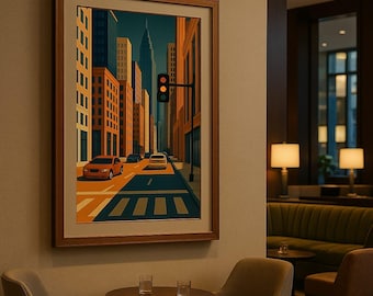 Retro City Street Art Print – Urban Architecture (Digital Download)