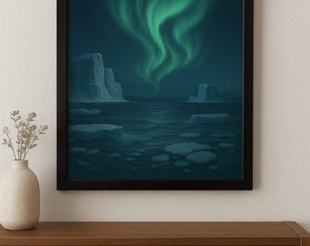 Aurora Borealis Arctic Ocean Print: Northern Lights Landscape (Digital Download) (High Resolution)