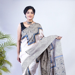 Classy Silver Grey Saree from Ramdhanu Ethnic