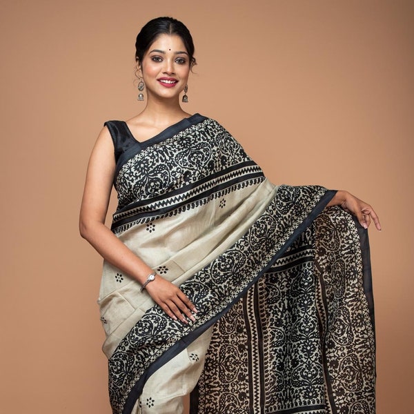 Traditional Pure Silk Saree in Black and Kasish Combination | Silk Mark Certified Indian Silk Saree