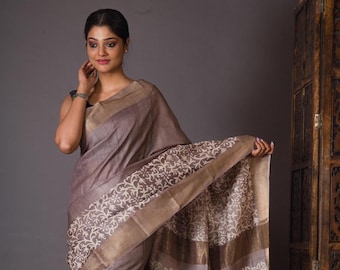 Kasish and White Zari Border Tussar Silk Saree | An ethnic wear with minimalist look | Silk Mark Certified