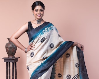 Handloom tussar silk saree for evening wear