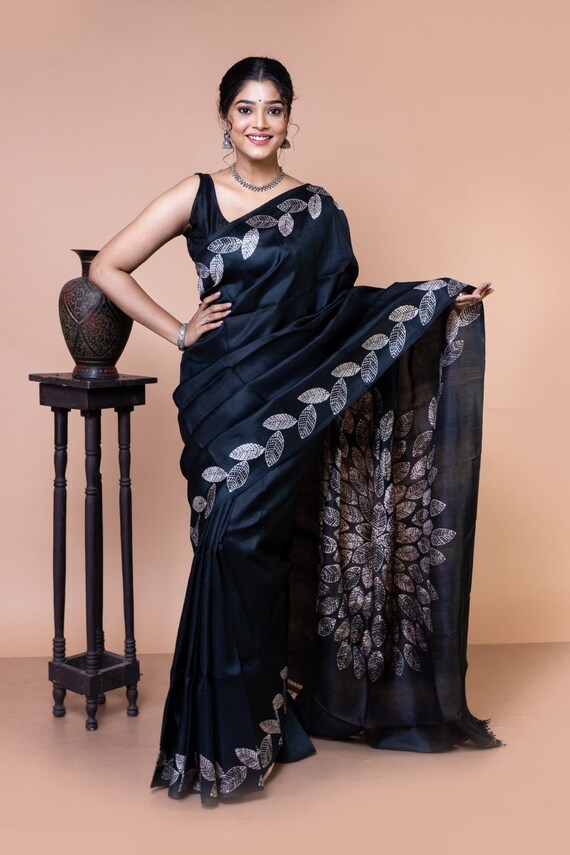 Black Silk Saree | Perfect for Evening Occasions | Black Saree Blouse  Available - Etsy