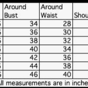 blouse size chart