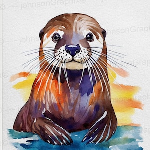 Happy Sea Otter Watercolor Print - Colorful Ocean Nursery Decor - Cute Wildlife Kids Bedrooms Wall Art - Sealife Painting Baby Shower Gift