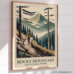 Impression du parc national des Rocheuses : affiche de voyage vintage du Colorado