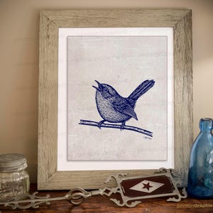 Blue Wren Art Print: Linocut Style Bird Wildlife Artwork