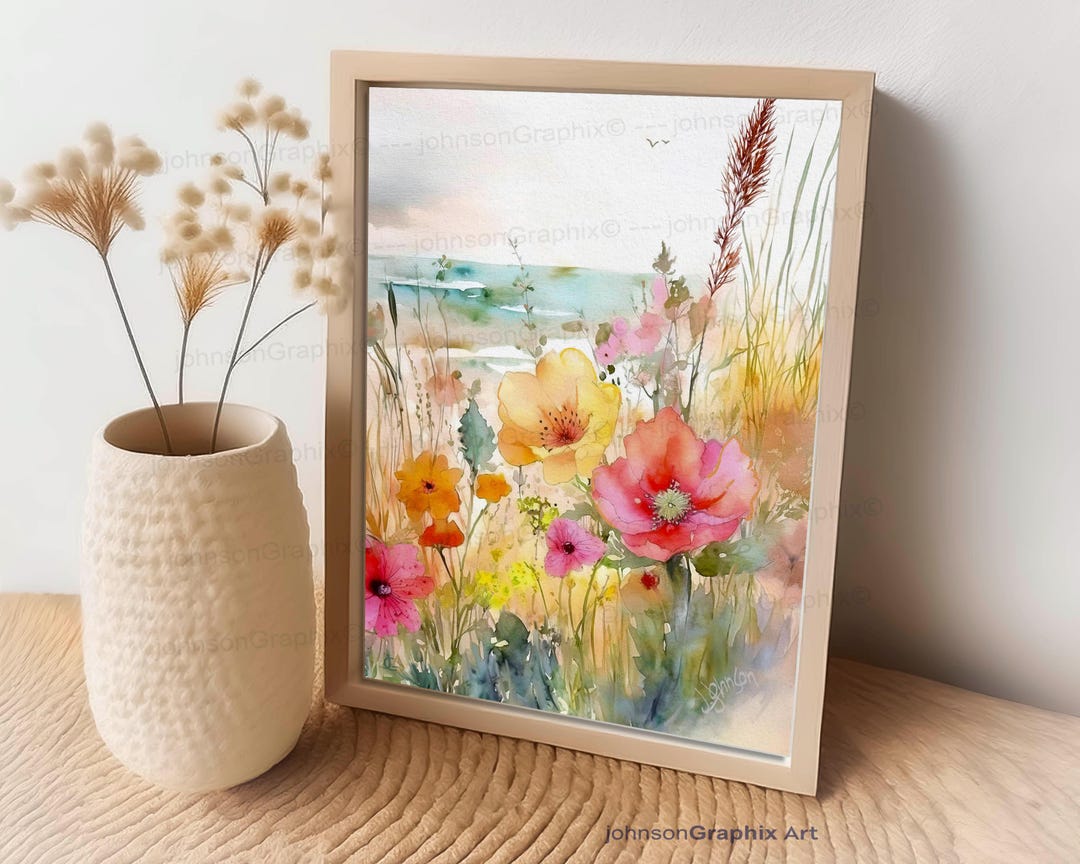 Pink Wildflowers Watercolor Flower Print, Floral Art Print Pink Wall ...