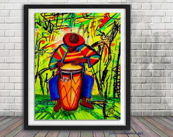 Abstract Conga Drummer Painting Print: Percussionist Gift